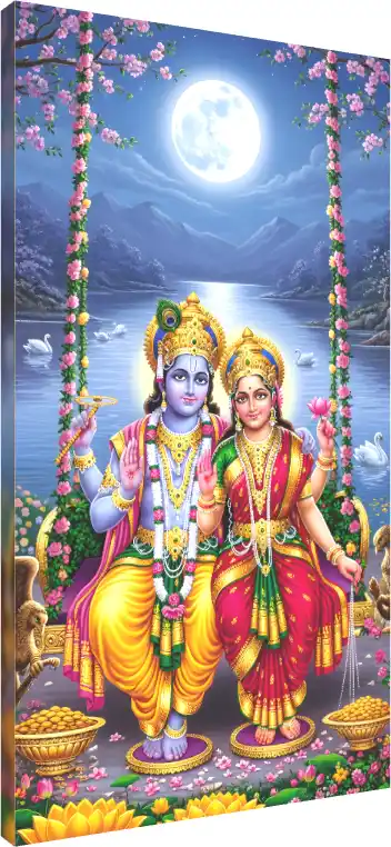 Lakshmi Vishnu Celestial Bliss on Swing | PrintPosters.in