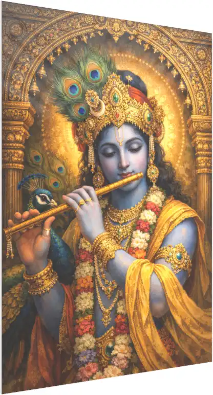 Lord Krishna with Peacock Feather Crown Art — acrylic preview | PrintPosters.in