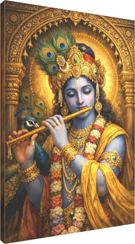 Lord Krishna with Peacock Feather Crown Art | PrintPosters.in