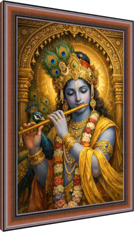 Lord Krishna with Peacock Feather Crown Art — photo frame preview | PrintPosters.in