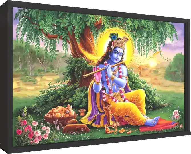 Divine Melody Janmashtami Krishna Print — floater frame preview | PrintPosters.in