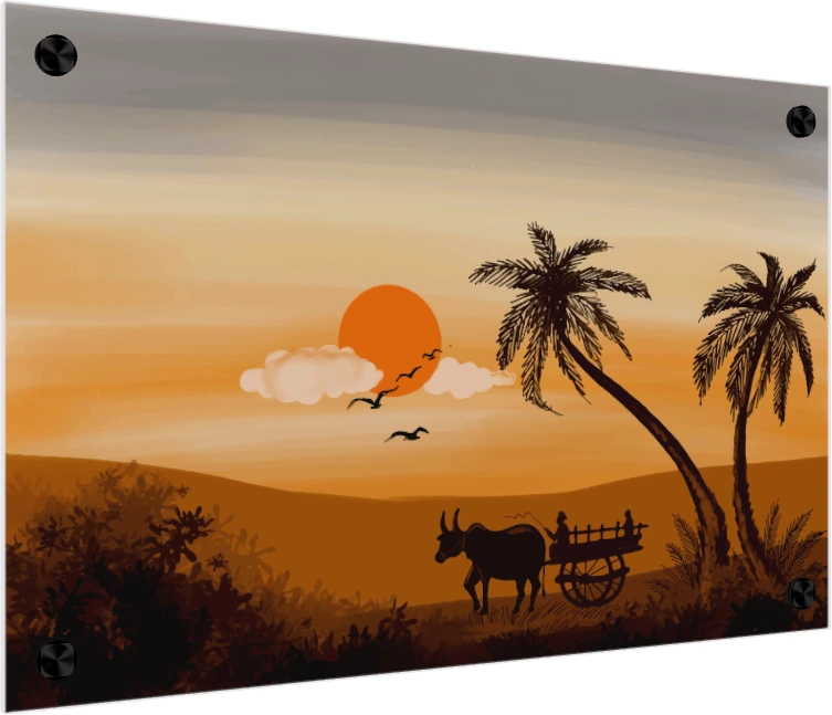 Elegant Palm Tree Sunset Landscape Canvas wall art print — acrylic preview | PrintPosters.in