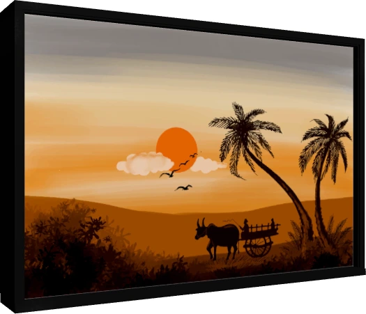 Elegant Palm Tree Sunset Landscape Canvas wall art print — floater frame preview | PrintPosters.in