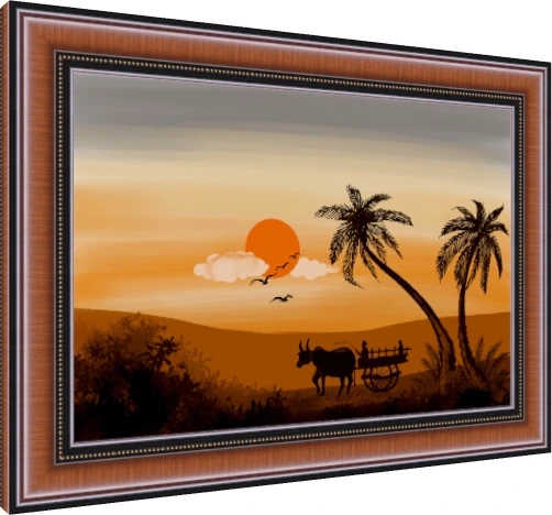 Elegant Palm Tree Sunset Landscape Canvas wall art print — photo frame preview | PrintPosters.in