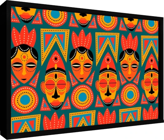 Vibrant African Mask Pattern Canvas Print wall art print — floater frame preview | PrintPosters.in