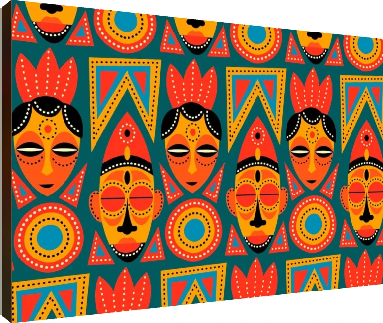 Vibrant African Mask Pattern Canvas Print wall art print | PrintPosters.in