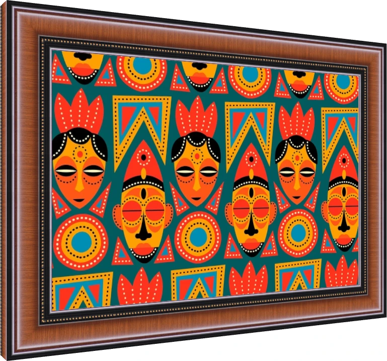 Vibrant African Mask Pattern Canvas Print wall art print — photo frame preview | PrintPosters.in
