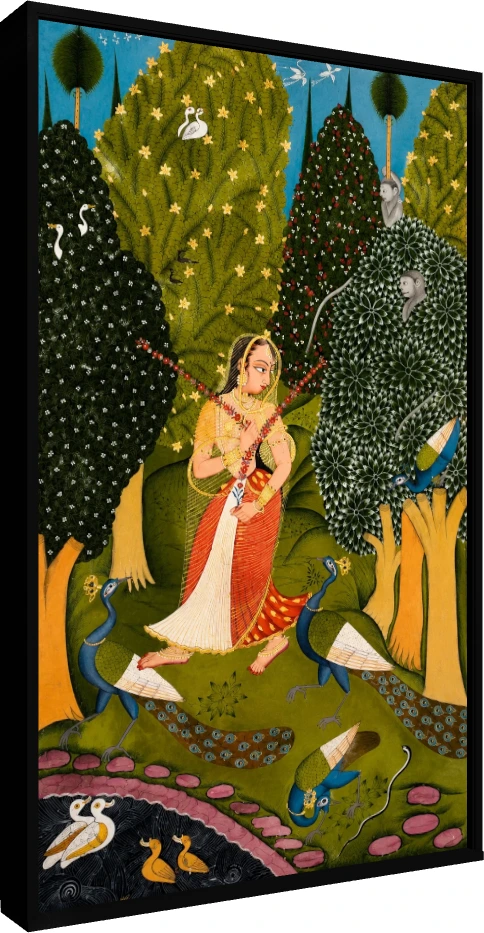 Gaudi Ragini Traditional Indian Miniature Canvas wall art print — floater frame preview | PrintPosters.in
