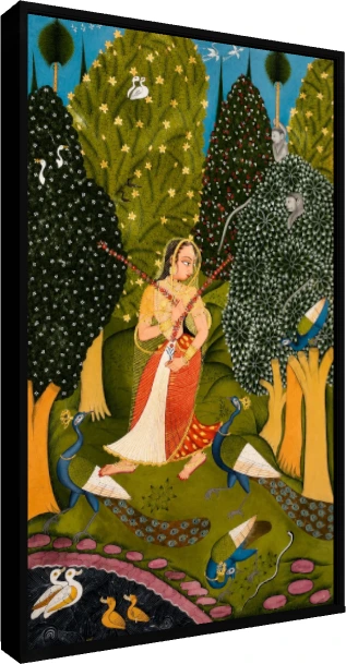 Gaudi Ragini Traditional Indian Miniature Canvas wall art print — floater frame preview | PrintPosters.in