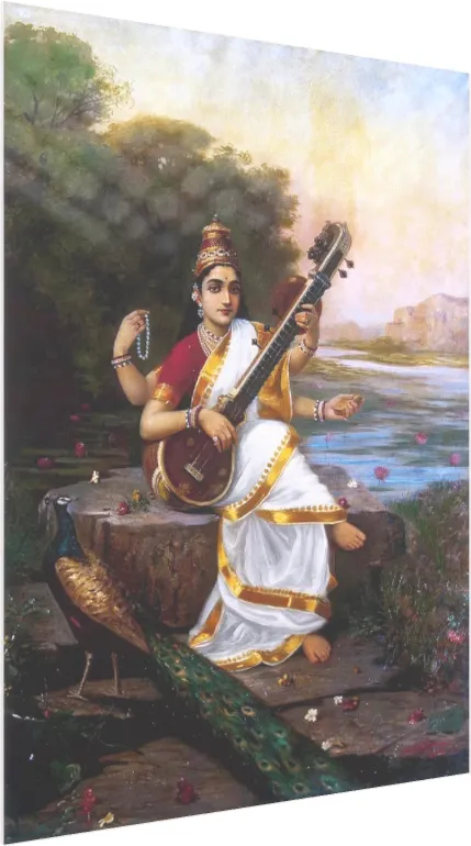 Classic 1896 Goddess Saraswati Ravi Varma Canvas — acrylic preview | PrintPosters.in