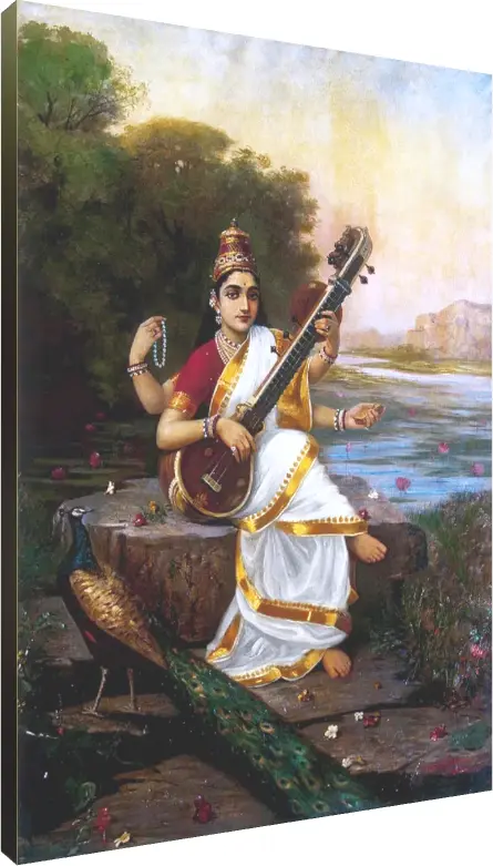 Classic 1896 Goddess Saraswati Ravi Varma Canvas | PrintPosters.in