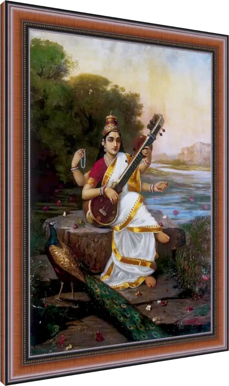 Classic 1896 Goddess Saraswati Ravi Varma Canvas — photo frame preview | PrintPosters.in