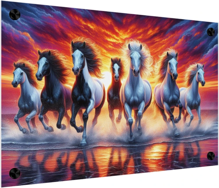 Golden Light Seven Running Horses wall art print — acrylic preview | PrintPosters.in