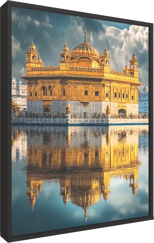 Golden Temple Reflecting on Still Waters Print wall art print — floater frame preview | PrintPosters.in