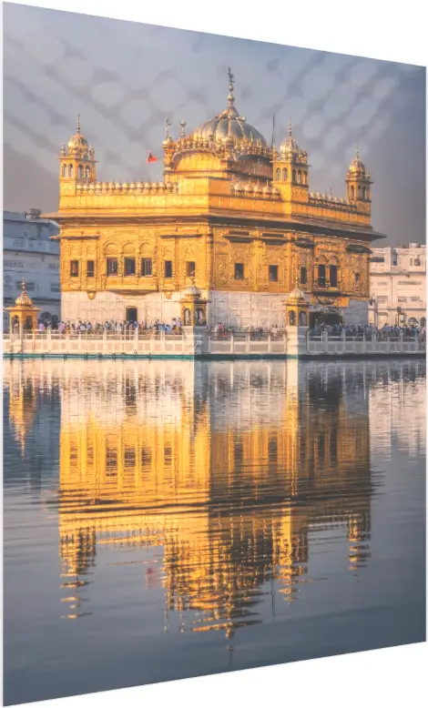 Serene Golden Temple Reflection Canvas — acrylic preview | PrintPosters.in