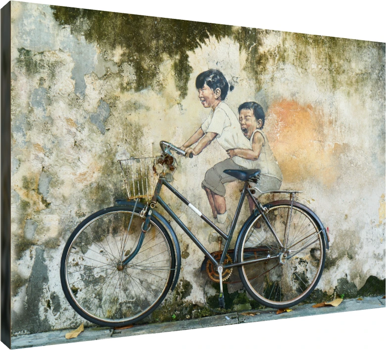Children on Bicycle Street Art Canvas Print wall art print | PrintPosters.in