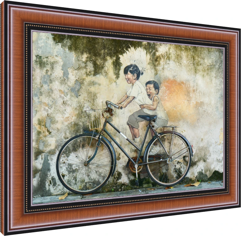 Children on Bicycle Street Art Canvas Print wall art print — photo frame preview | PrintPosters.in