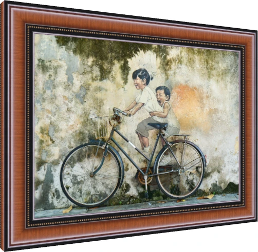 Children on Bicycle Street Art Canvas Print wall art print — photo frame preview | PrintPosters.in