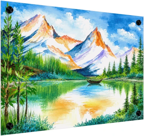 Sunlit Alpine Mountain Lake wall art print — acrylic preview | PrintPosters.in
