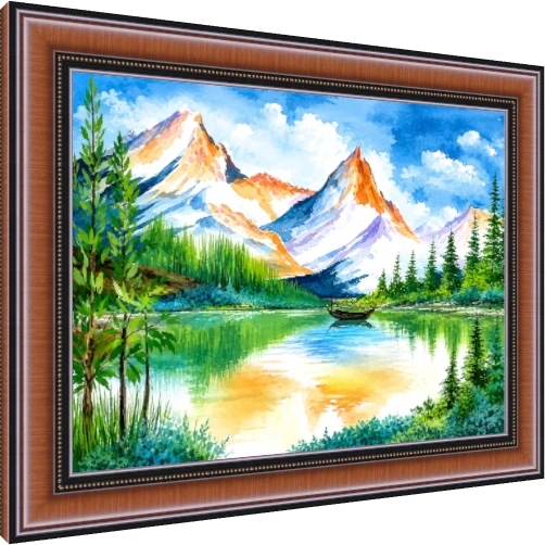 Sunlit Alpine Mountain Lake wall art print — photo frame preview | PrintPosters.in