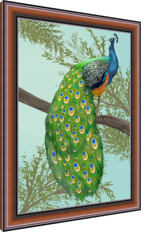 Elegant Hand-Drawn Peacock Canvas Print wall art print — photo frame preview | PrintPosters.in