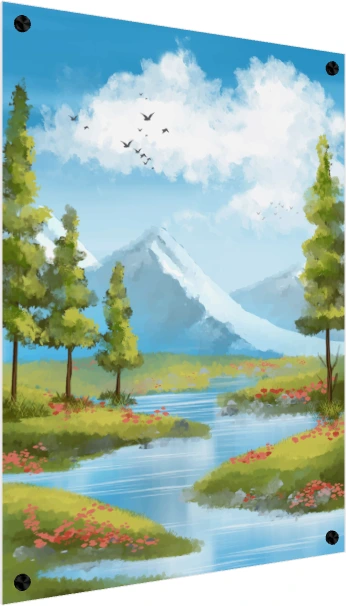 Sunny Mountain River Meadow Canvas Print wall art print — acrylic preview | PrintPosters.in
