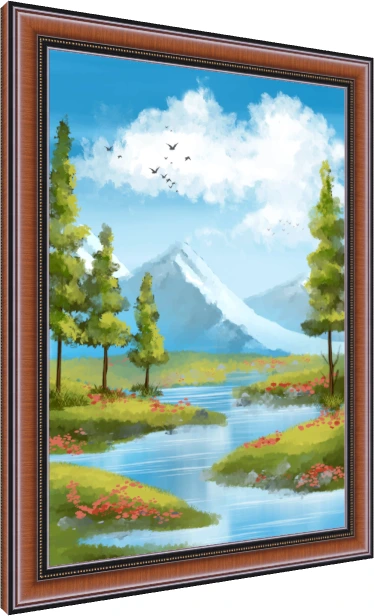 Sunny Mountain River Meadow Canvas Print wall art print — photo frame preview | PrintPosters.in
