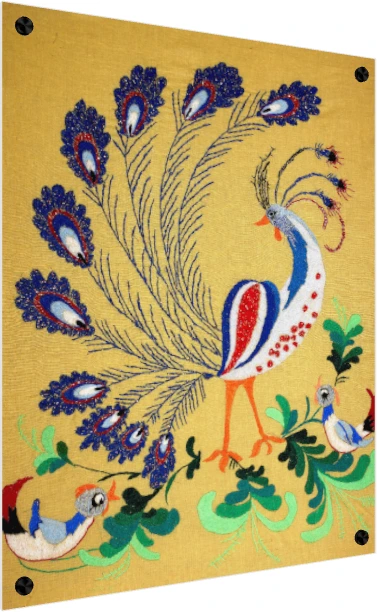 Folk Art Peacock Embroidery Canvas Print wall art print — acrylic preview | PrintPosters.in