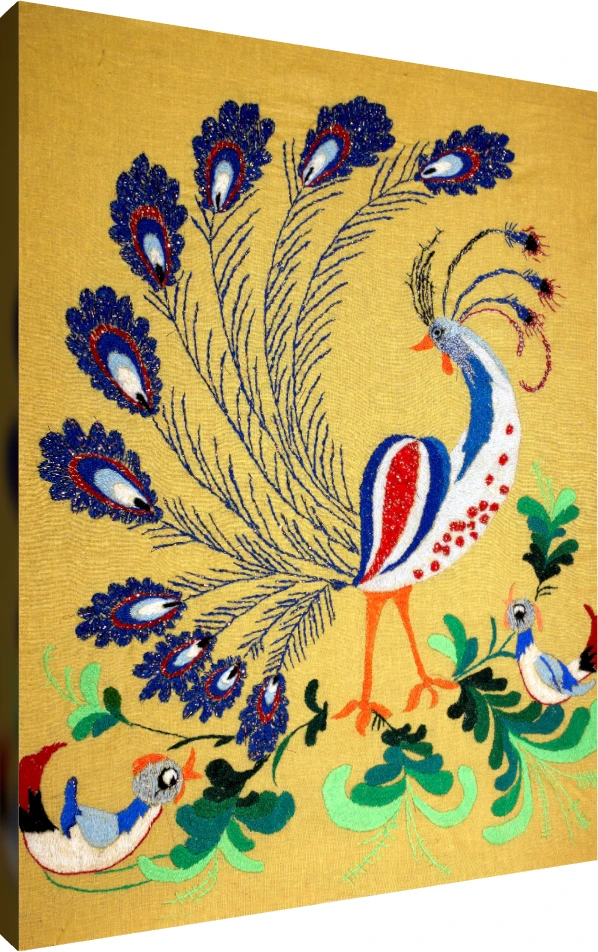 Folk Art Peacock Embroidery Canvas Print wall art print | PrintPosters.in