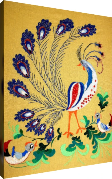 Folk Art Peacock Embroidery Canvas Print wall art print | PrintPosters.in