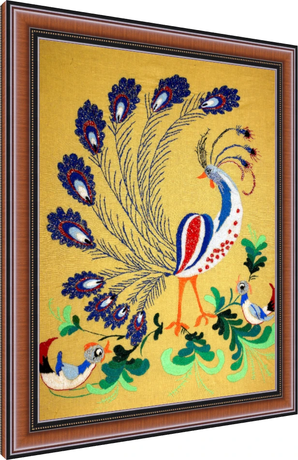 Folk Art Peacock Embroidery Canvas Print wall art print — photo frame preview | PrintPosters.in