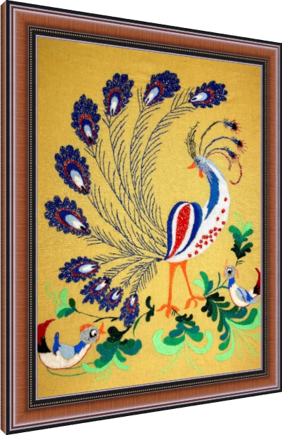 Folk Art Peacock Embroidery Canvas Print wall art print — photo frame preview | PrintPosters.in