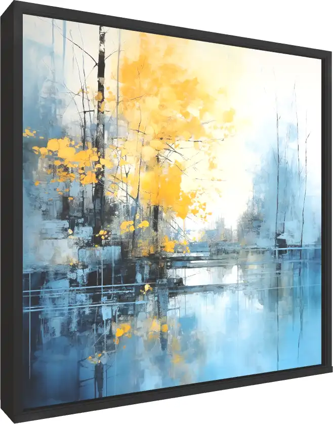 Harmonious Contrasts Blue & Yellow Abstract — floater frame preview | PrintPosters.in