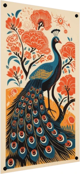 Indian Peacock Floral Art Print Canvas wall art print — acrylic preview | PrintPosters.in