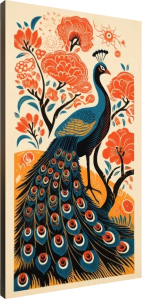 Indian Peacock Floral Art Print Canvas wall art print | PrintPosters.in
