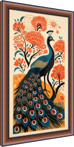 Indian Peacock Floral Art Print Canvas wall art print — photo frame preview | PrintPosters.in