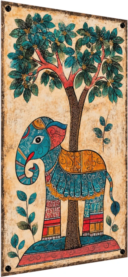 Madhubani Style Elephant Painting Canvas wall art print — acrylic preview | PrintPosters.in