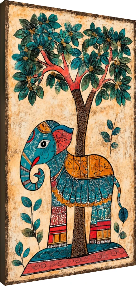Madhubani Style Elephant Painting Canvas wall art print | PrintPosters.in