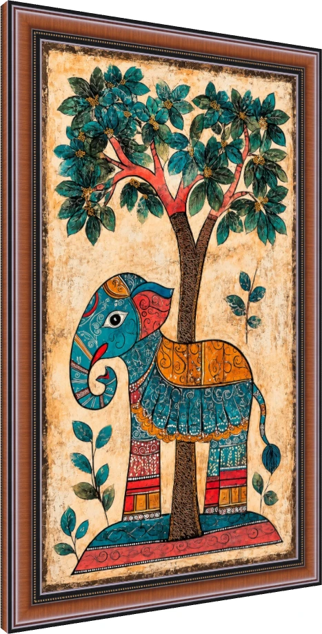 Madhubani Style Elephant Painting Canvas wall art print — photo frame preview | PrintPosters.in