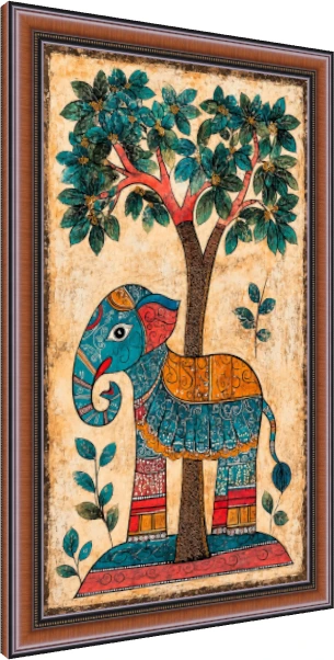Madhubani Style Elephant Painting Canvas wall art print — photo frame preview | PrintPosters.in