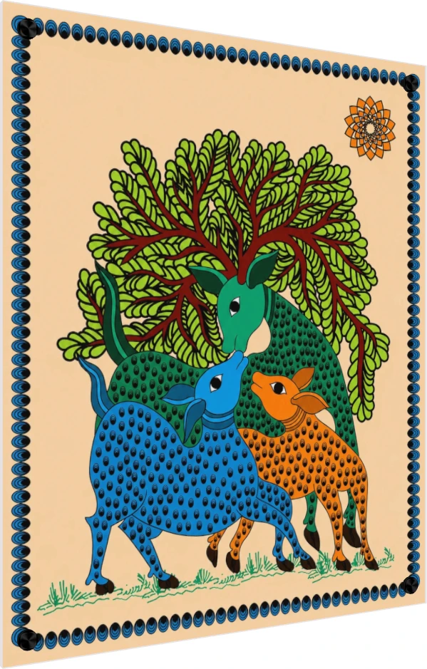 Colorful Madhubani Deer Painting Canvas wall art print — acrylic preview | PrintPosters.in