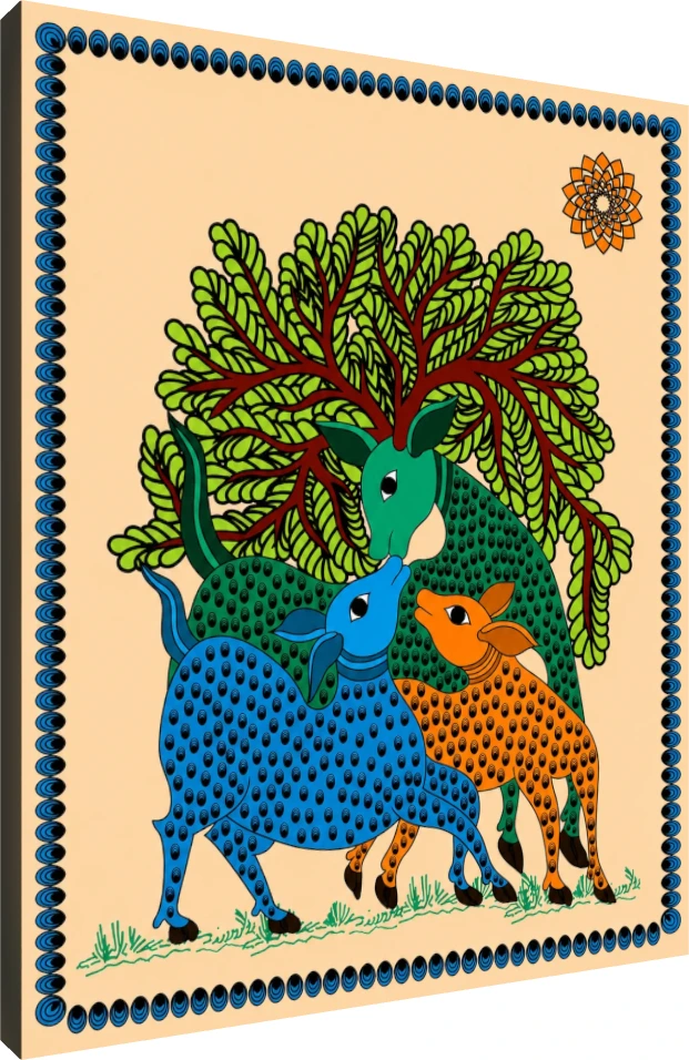 Colorful Madhubani Deer Painting Canvas wall art print | PrintPosters.in