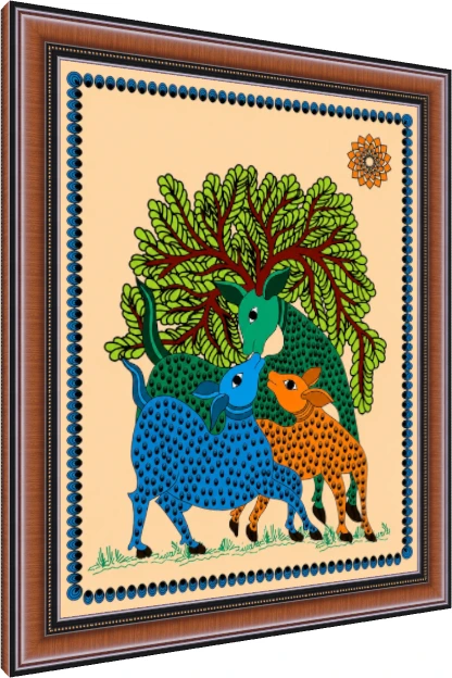 Colorful Madhubani Deer Painting Canvas wall art print — photo frame preview | PrintPosters.in