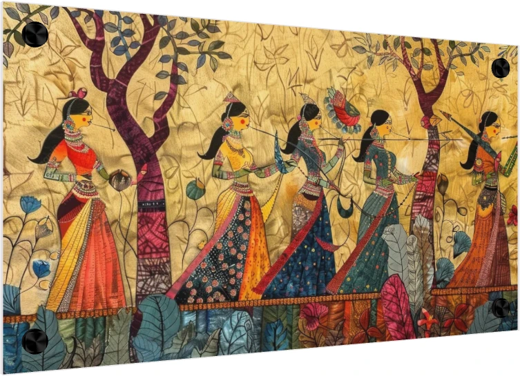 Traditional Indian Women Procession Canvas wall art print — acrylic preview | PrintPosters.in