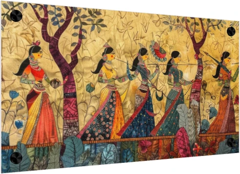 Traditional Indian Women Procession Canvas wall art print — acrylic preview | PrintPosters.in