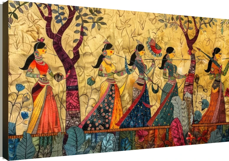 Traditional Indian Women Procession Canvas wall art print | PrintPosters.in