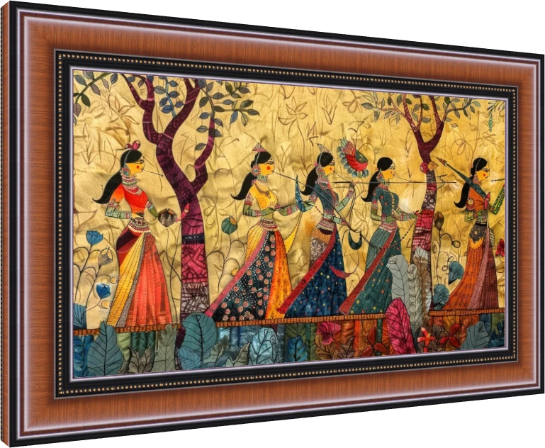 Traditional Indian Women Procession Canvas wall art print — photo frame preview | PrintPosters.in