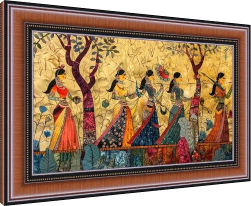 Traditional Indian Women Procession Canvas wall art print — photo frame preview | PrintPosters.in