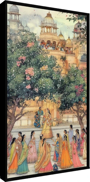 Royal Indian Palace Maidens Canvas Print wall art print — floater frame preview | PrintPosters.in
