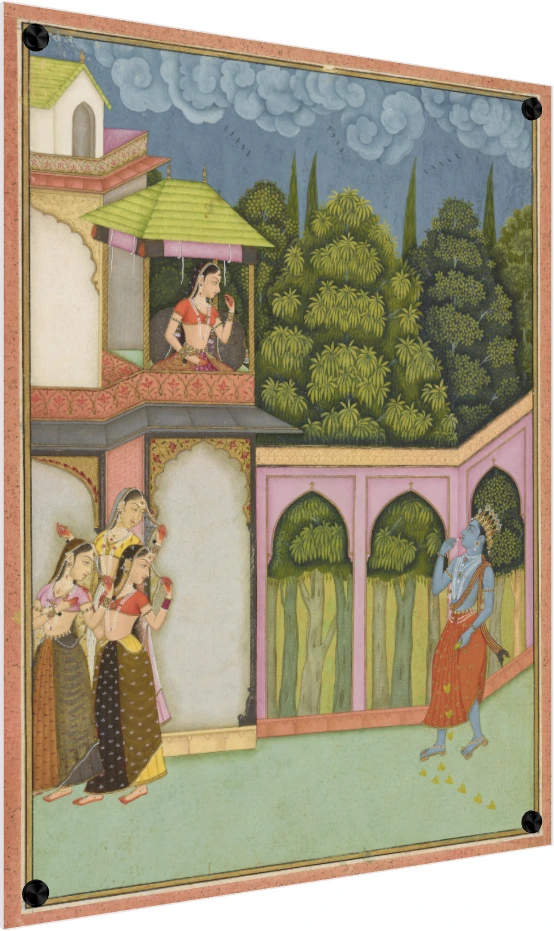 Krishna Approaches Radha Miniature Canvas wall art print — acrylic preview | PrintPosters.in